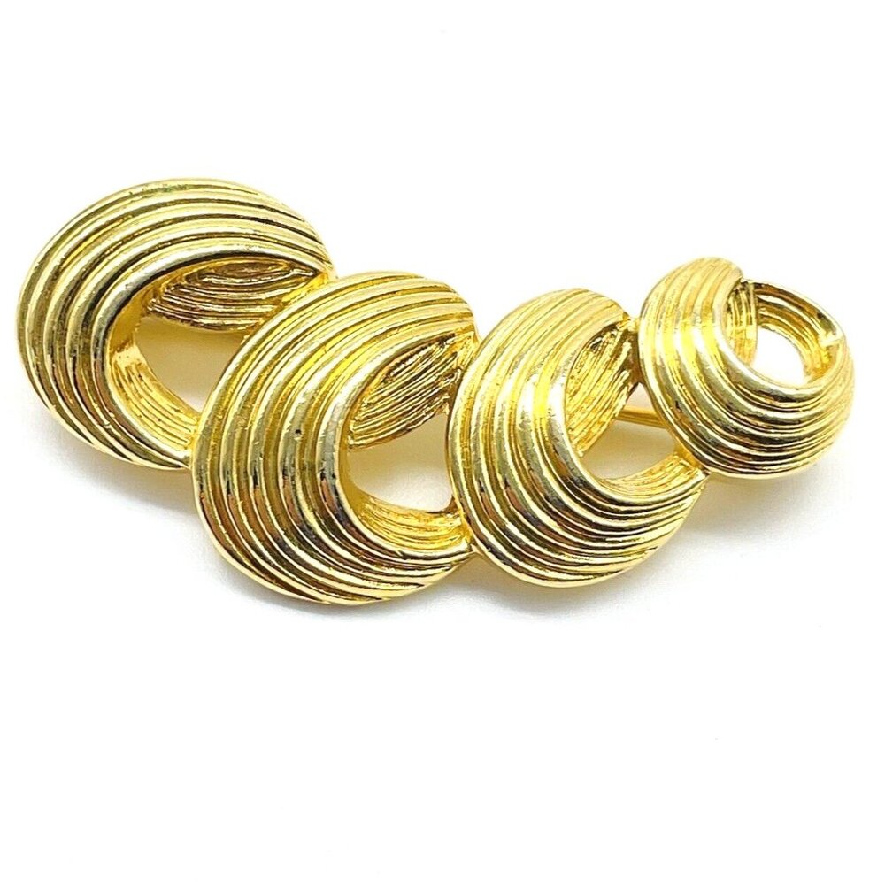 Vintage Coiled Swirl Brooch Pin Gold Tone Ribbon Statement
